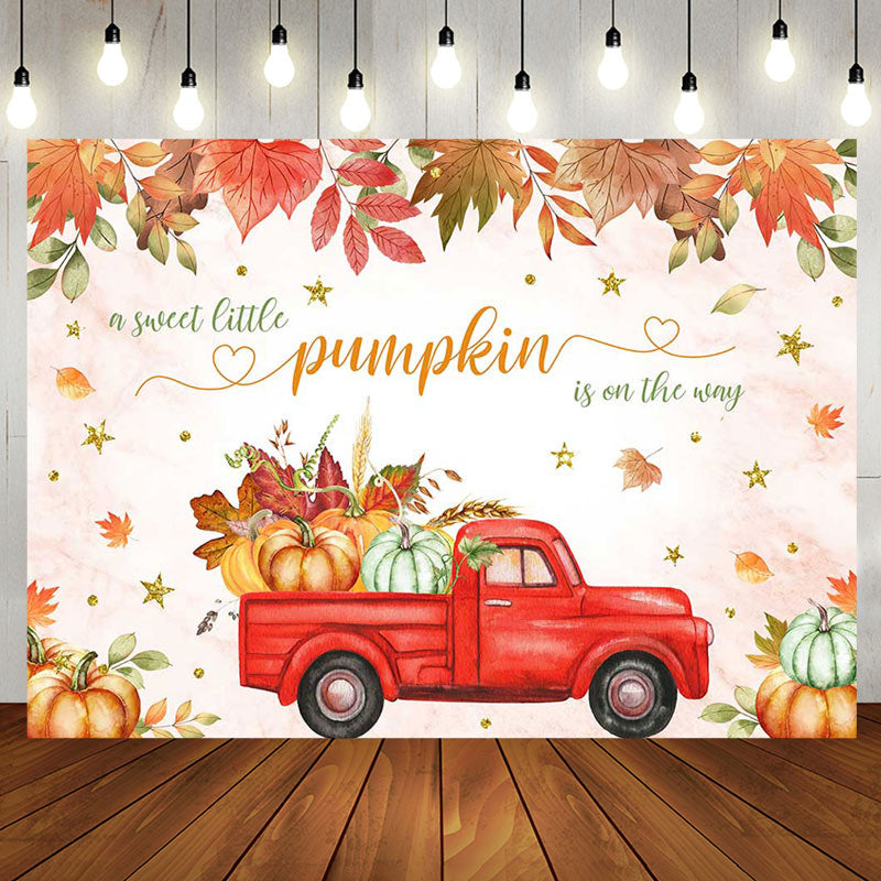 Aperturee - Little Pumpkin Red Car Autumn Baby Shower Backdrop