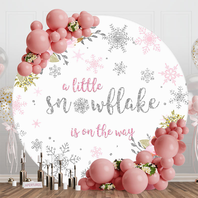 Aperturee - Little Snowflake Floral Round Baby Shower Backdrop