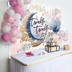 Aperturee - Little Star Sparkle Moon Twins Baby Shower Backdrop