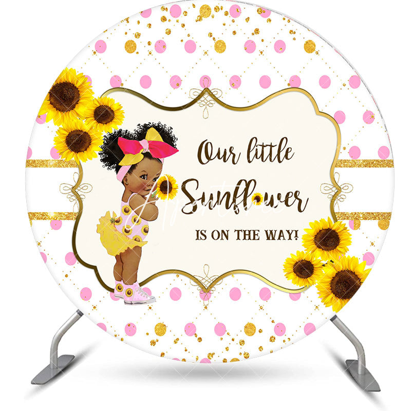 Aperturee - Little Sunflower Round Girl Baby Shower Backdrop