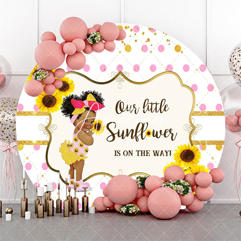 Aperturee - Little Sunflower Round Girl Baby Shower Backdrop