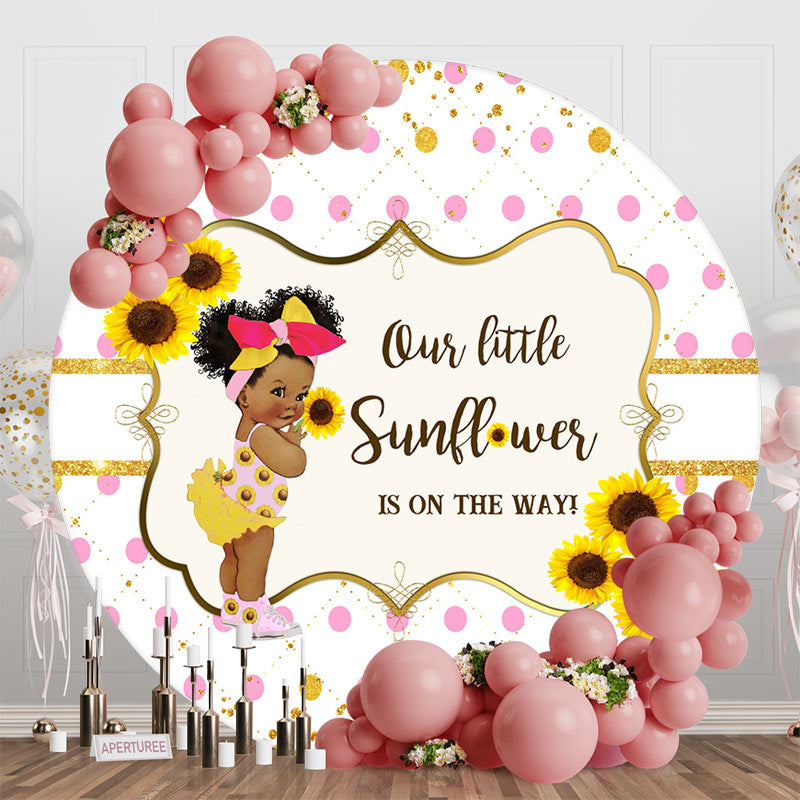 Aperturee - Little Sunflower Round Girl Baby Shower Backdrop