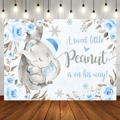 Aperturee - Little Sweet Elephant Blue Floral Baby Shower Backdrop