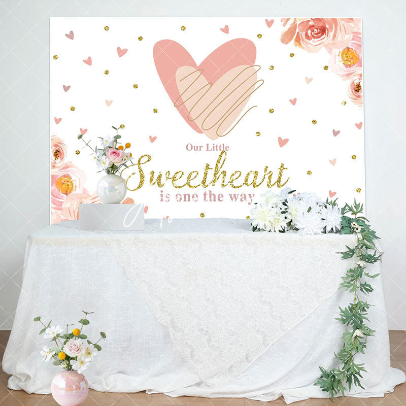 Aperturee - Little Sweetheart Pink Floral Baby Shower Backdrop