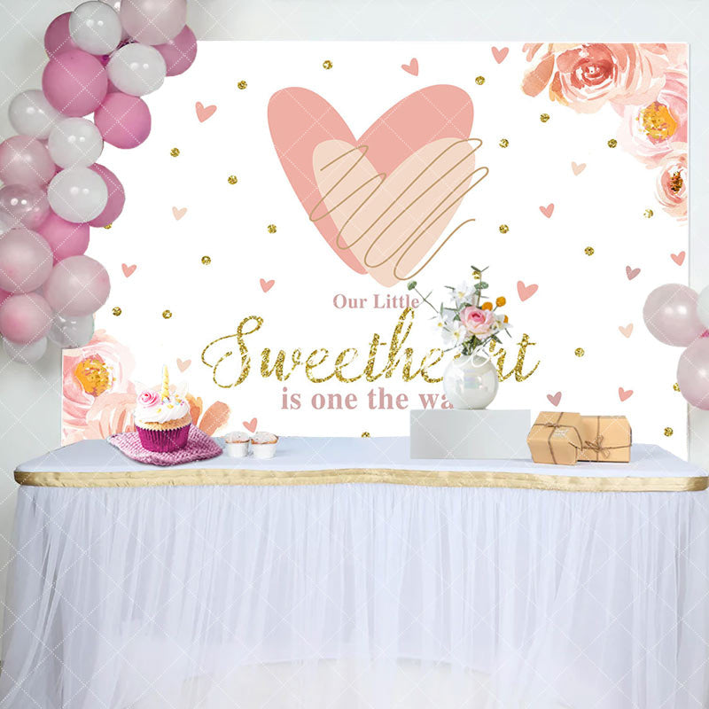 Aperturee - Little Sweetheart Pink Floral Baby Shower Backdrop