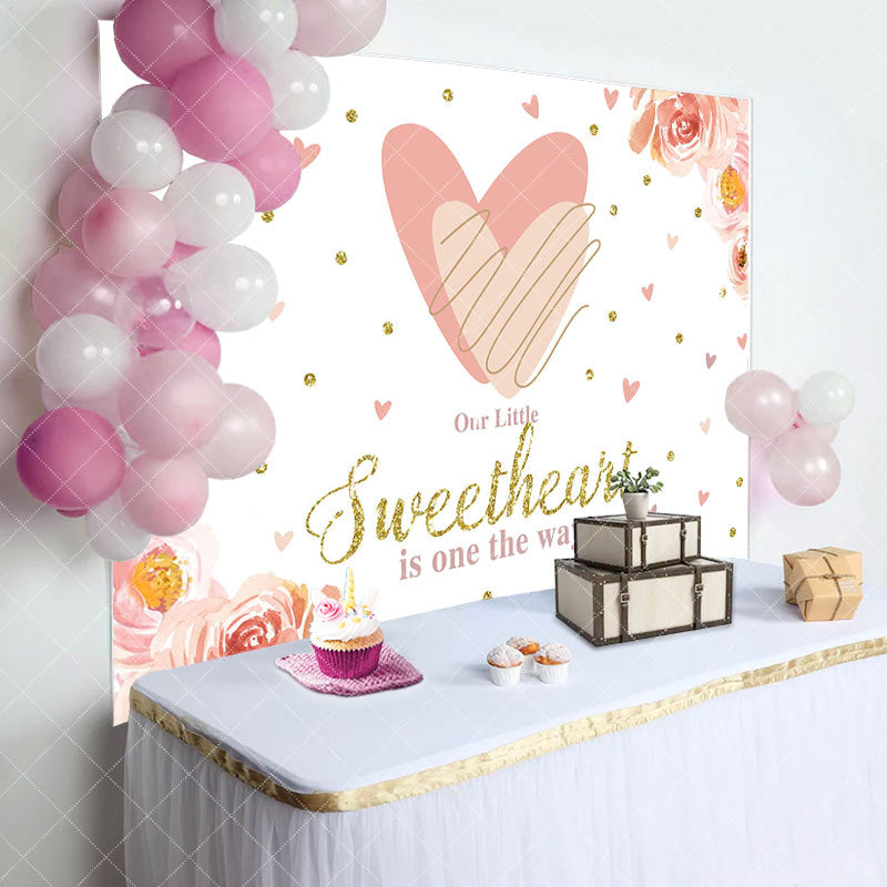 Aperturee - Little Sweetheart Pink Floral Baby Shower Backdrop