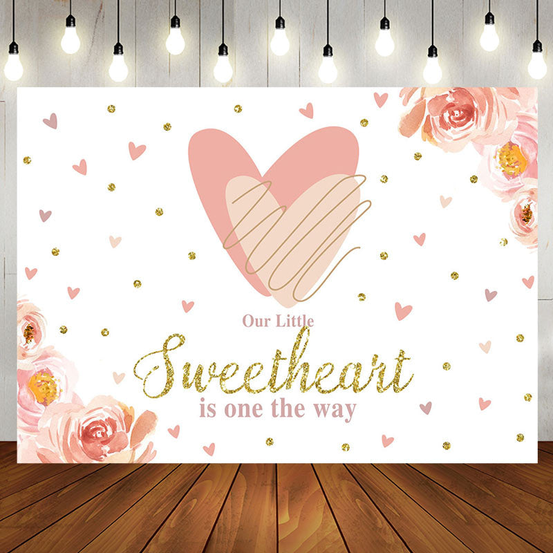 Aperturee - Little Sweetheart Pink Floral Baby Shower Backdrop