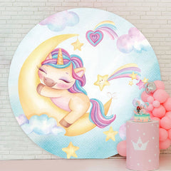 Aperturee - Little Unicorn And Moon Round Birthday Backdrop