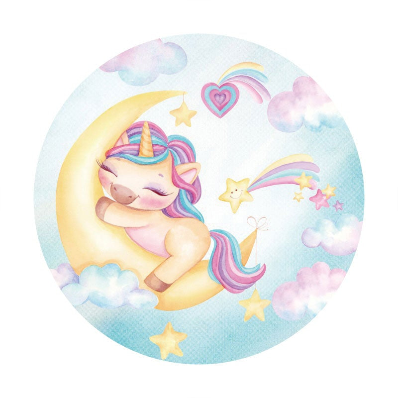 Aperturee - Little Unicorn And Moon Round Birthday Backdrop