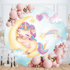 Aperturee - Little Unicorn And Moon Round Birthday Backdrop