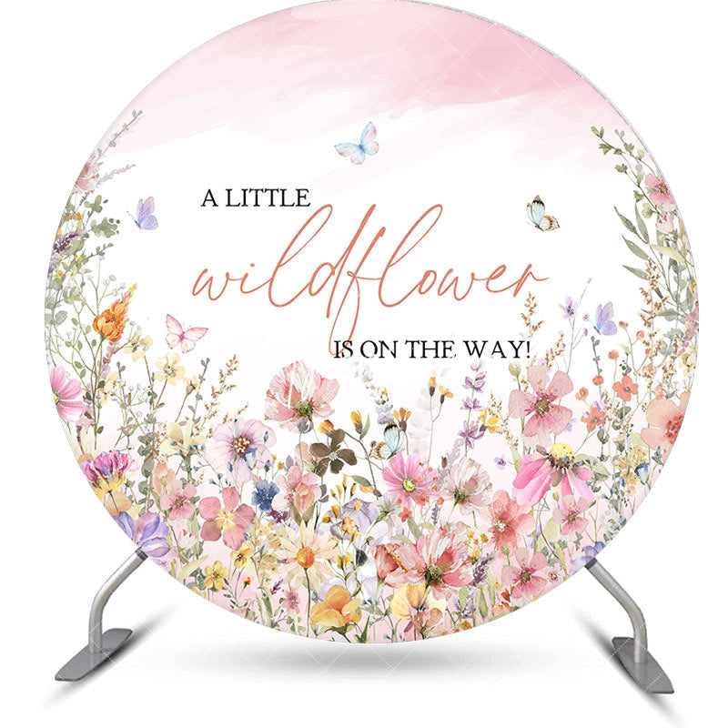 Aperturee - Little Wildflower Spring Round Baby Shower Backdrop