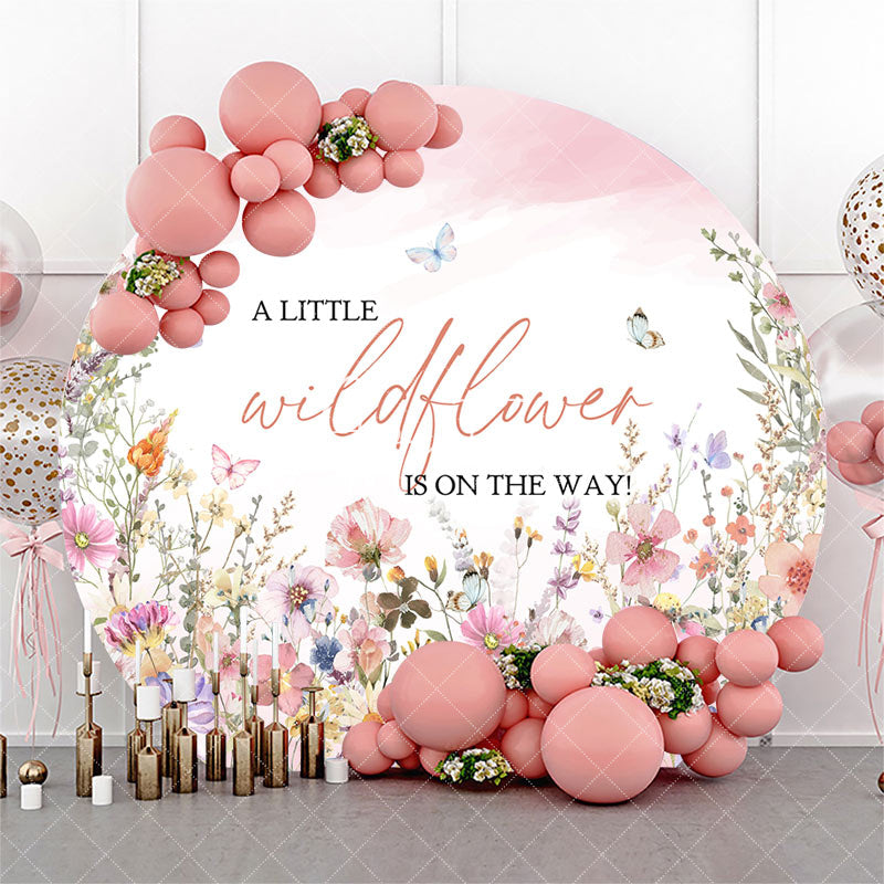 Aperturee - Little Wildflower Spring Round Baby Shower Backdrop