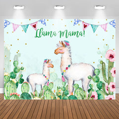 Aperturee - Llama Mama Green Cactus Gold Dots Theme Party Backdrop