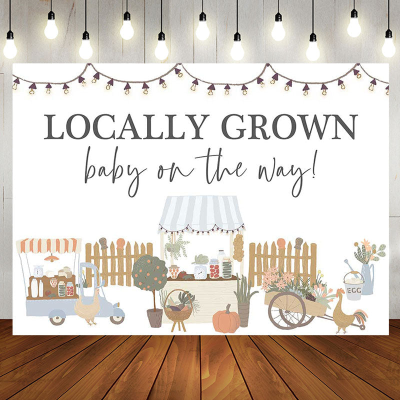 Aperturee - Locally Grown Chick White Rural Baby Shower Backdrop