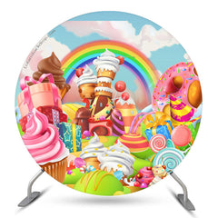 Aperturee Lollipop Candyland Rainbow Round Birthday Backdrop