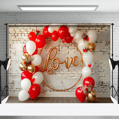 Aperturee - Love Balloon Arch Brick Wall Valentines Day Backdrop