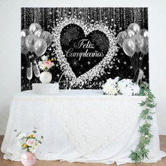 Aperturee - Love Balloon Silver Sparkle Glitter Birthday Backdrop