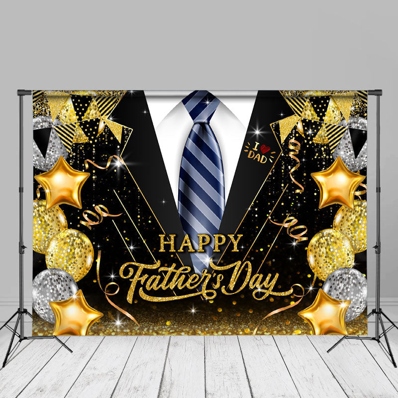 Aperturee - Love Dad Glitter Blue Tie Black Suit Fathers Day Backdrop