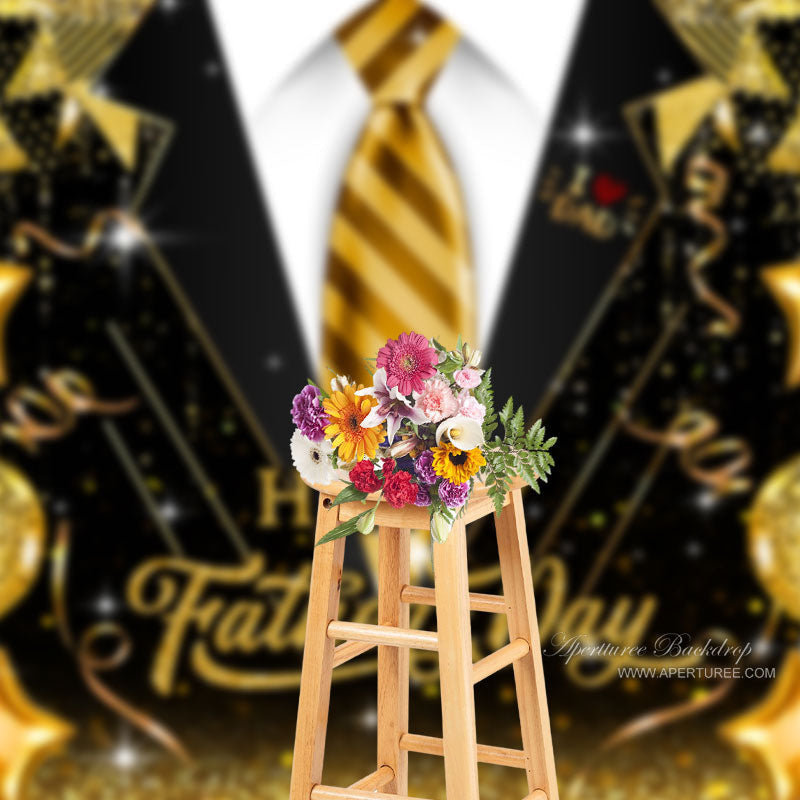 Aperturee - Love Dad Gold Tie Black Suit Glitter Fathers Day Backdrop