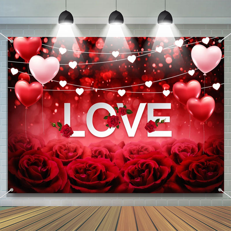 Aperturee - Love Dark Red Rose Bokeh Valentines Day Backdrop