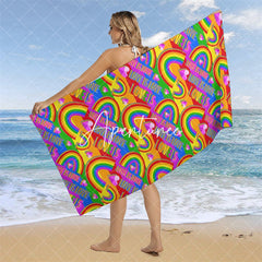 Aperturee - Love Is Love Colorful Rainbow Hearts Beach Towel