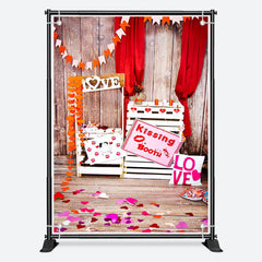 Aperturee - Love Kissing Booth Wooden Valentines Day Backdrop