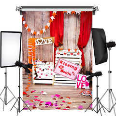 Aperturee - Love Kissing Booth Wooden Valentines Day Backdrop