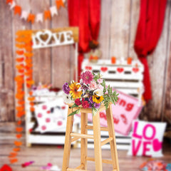 Aperturee - Love Kissing Booth Wooden Valentines Day Backdrop