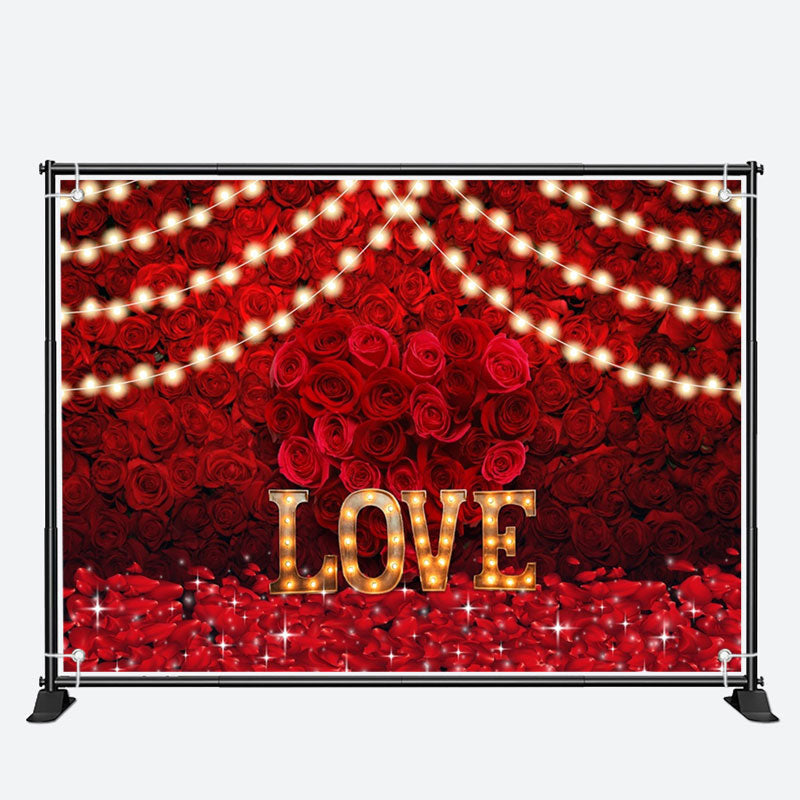 Aperturee - Love Light Dense Red Roses Valentines Day Backdrop