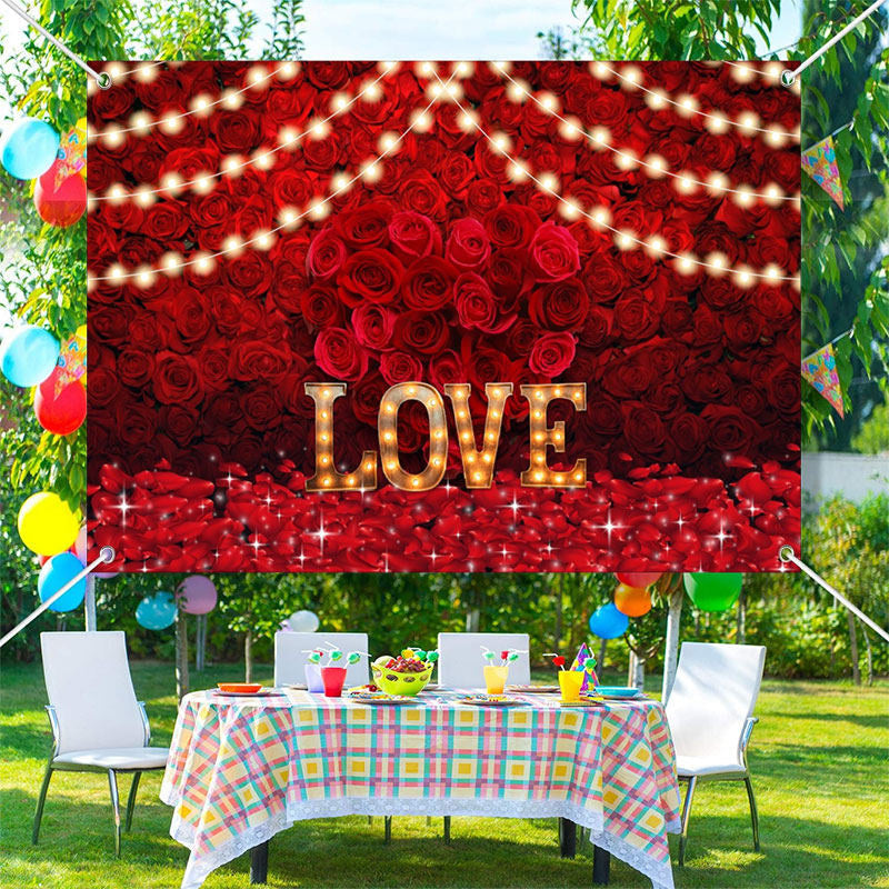 Aperturee - Love Light Dense Red Roses Valentines Day Backdrop