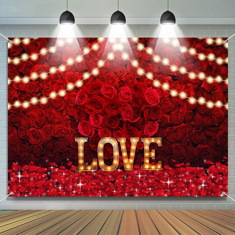 Aperturee - Love Light Dense Red Roses Valentines Day Backdrop