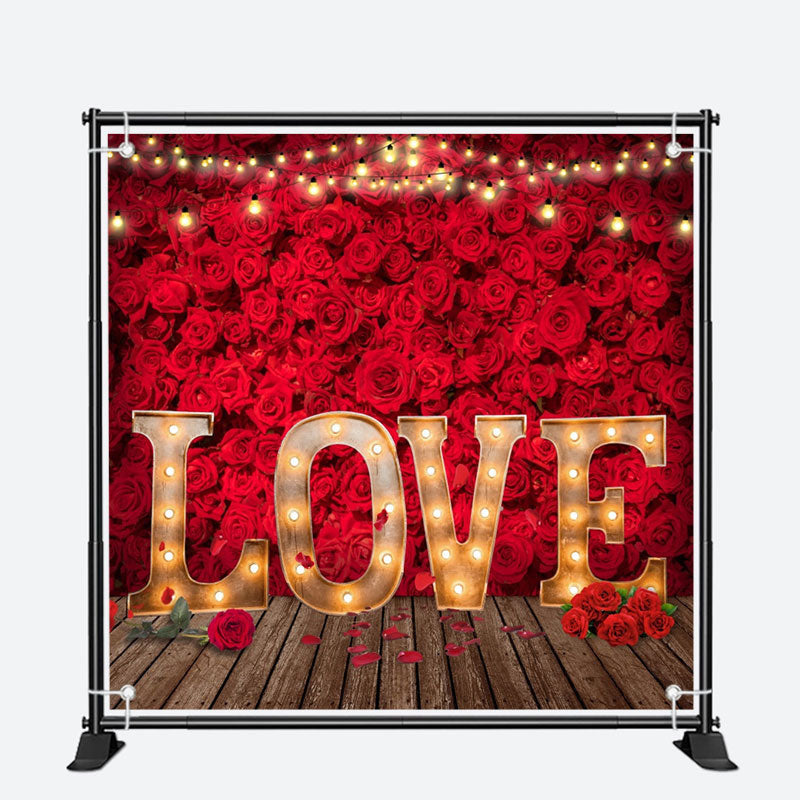 Aperturee - Love Light Red Roses Wall Valentines Day Backdrop