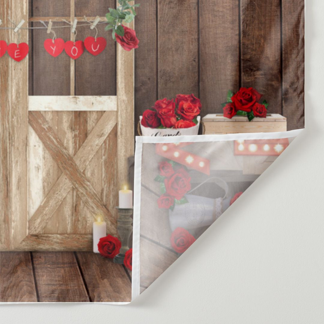 Aperturee - Love Lights Red Rose Wooden Valentine Backdrop