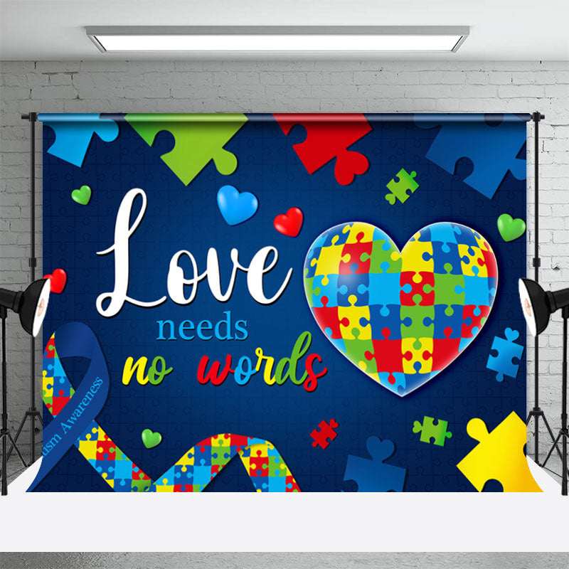 Aperturee - Love Needs No Words Puzzle Heart Blue Autism Backdrop