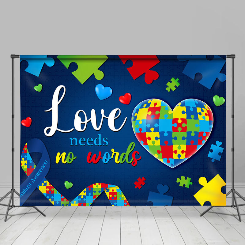 Aperturee - Love Needs No Words Puzzle Heart Blue Autism Backdrop