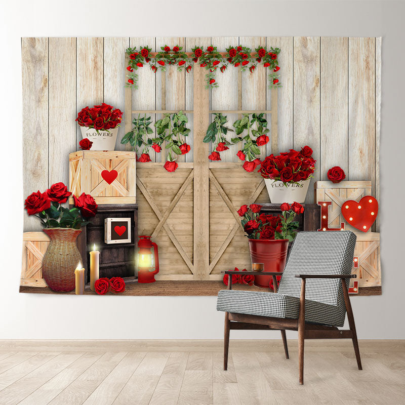 Aperturee - Love Roses Wood Theme Valentines Backdrop For Photo