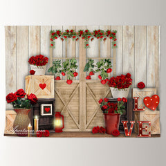 Aperturee - Love Roses Wood Theme Valentines Backdrop For Photo