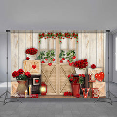 Aperturee - Love Roses Wood Theme Valentines Backdrop For Photo