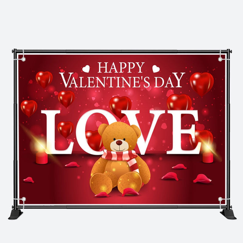 Aperturee - Love Teddy Bear Red Heart Valentines Day Backdrop