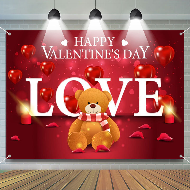 Aperturee - Love Teddy Bear Red Heart Valentines Day Backdrop