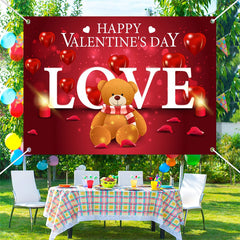 Aperturee - Love Teddy Bear Red Heart Valentines Day Backdrop