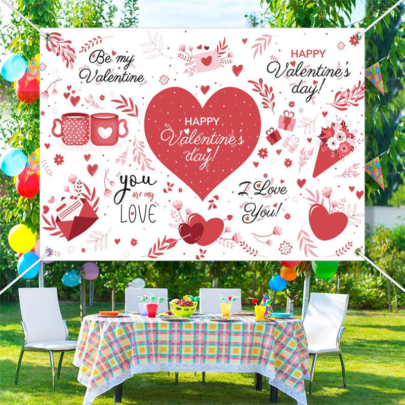 Aperturee - Love You Red Heart Letter Valentines Day Backdrop