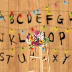 Aperturee - Lovely Alphabet With Colorful Lights Halloween Backdrop