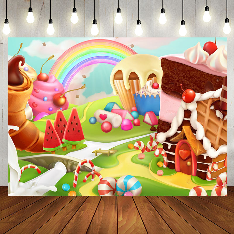 Aperturee - Lovely And Cute Dessert Wonderworld Birthday Backdrop