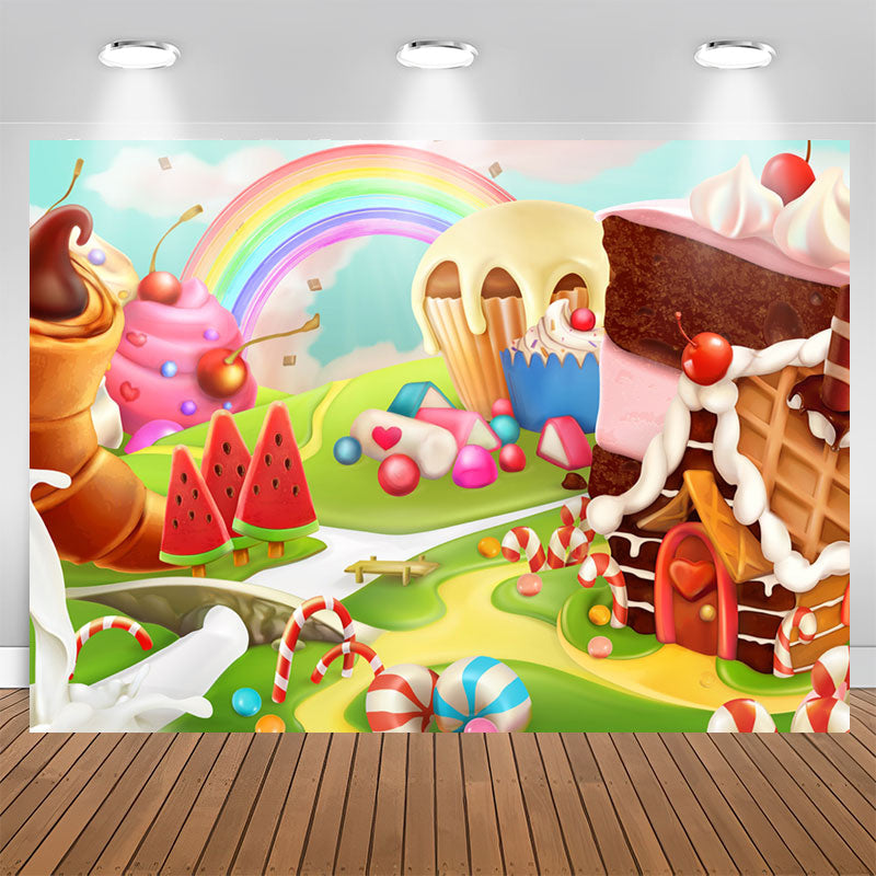 Aperturee - Lovely And Cute Dessert Wonderworld Birthday Backdrop