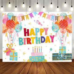 Aperturee - Lovely Balloon Flags With Cake Happy Birthday Backdrop