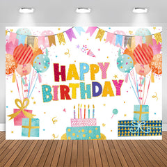 Aperturee - Lovely Balloon Flags With Cake Happy Birthday Backdrop