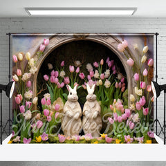 Aperturee - Lovely Bunny Tulip Floral Arch Hole Easter Backdrop