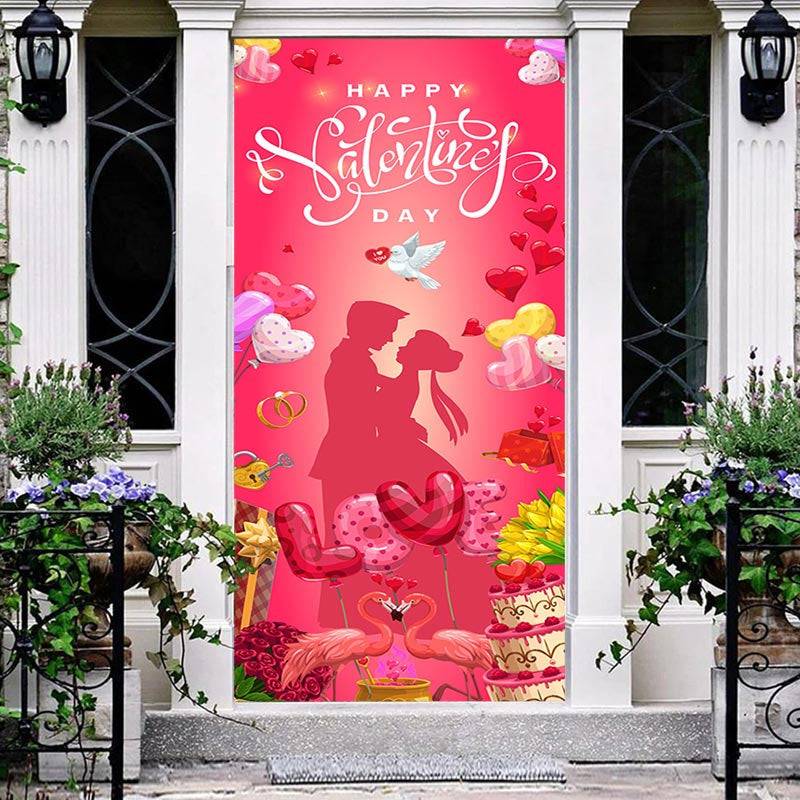 Aperturee - Lovely Couple Flamingo Red Valentines Day Door Cover