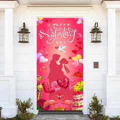 Aperturee - Lovely Couple Flamingo Red Valentines Day Door Cover